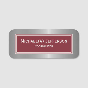 Elegant Ruby Dark Red And Luxury Silver Metallic Name Tag