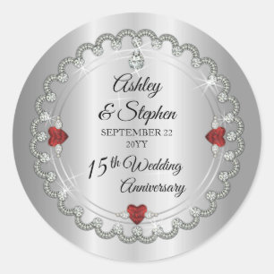 Elegant Ruby   Diamonds 15th Wedding Anniversary Classic Round Sticker
