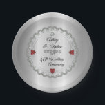 Elegant Ruby | Diamonds 40th Wedding Anniversary P Paper Plate<br><div class="desc">Opulent elegance frames this 40th wedding anniversary design in a unique scalloped diamond design with centre teardrop diamond with faux heart-shaped rubies and added faux sparkles on a silver-tone gradient. Please note that all embellishments are printed and are only made to appear as real as possible in a flat, printed...</div>