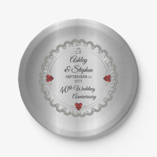 Elegant Ruby | Diamonds 40th Wedding Anniversary P Paper Plate