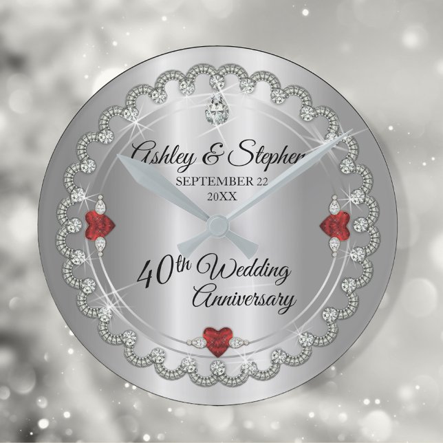 Elegant Ruby | Diamonds 40th Wedding Anniversary Round Clock (Creator Uploaded)