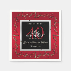 Elegant Ruby Gemstones 40th Wedding Anniversary Napkin