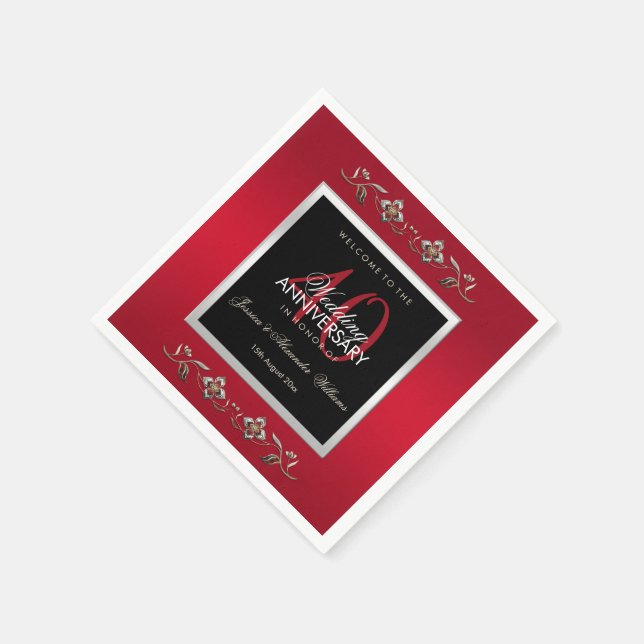 Elegant Ruby Gemstones 40th Wedding Anniversary Napkin (Corner)