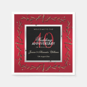 Elegant Ruby Gemstones 40th Wedding Anniversary Napkin