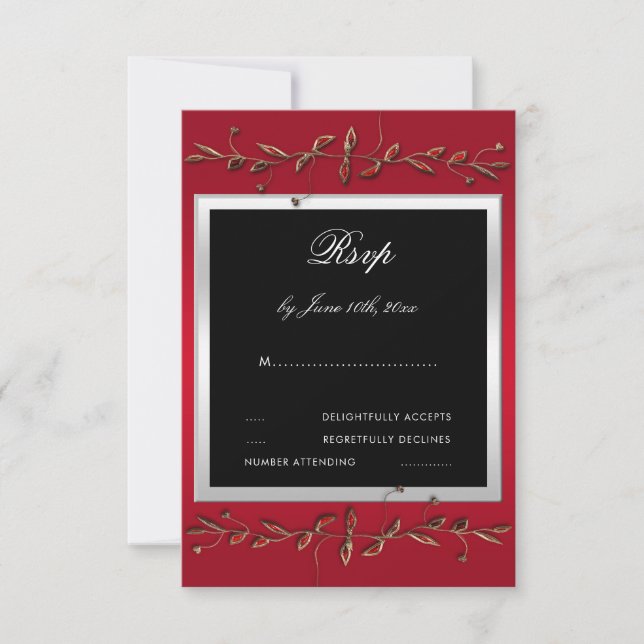 Elegant Ruby Gemstones 40th Wedding Anniversary RSVP Card (Front)