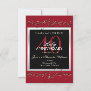 Elegant Ruby Gemstones 40th Wedding Anniversary Save The Date
