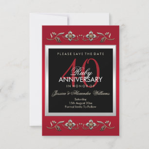 Elegant Ruby Gemstones 40th Wedding Anniversary Save The Date
