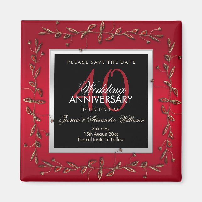 Elegant Ruby Gemstones Save The Date Magnet (Front)