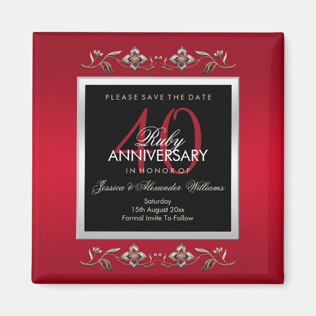 Elegant Ruby Gemstones Save The Date Magnet (Front)
