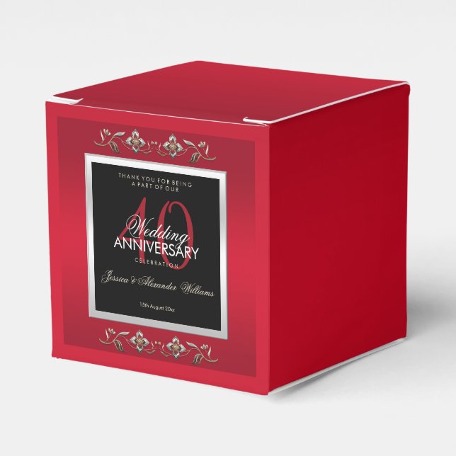 Elegant Ruby Jewels 40th Wedding Anniversary Favour Box (Front Side)