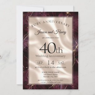 Elegant Ruby Marble 40th wedding anniversary Invitation