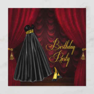 Elegant Ruby Red and Gold Birthday Party Invitation