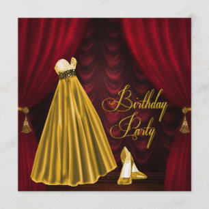 Elegant  Ruby Red and Gold Birthday Party Invitation