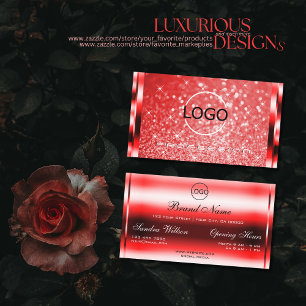 Elegant Ruby Red Glitter Luminous Stars and Logo Business Card