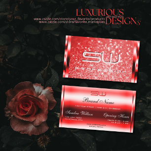 Elegant Ruby Red Glitter Luminous Stars Monogram Business Card
