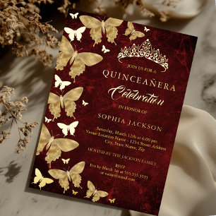 Elegant Ruby Red Gold Butterfly Quinceanera