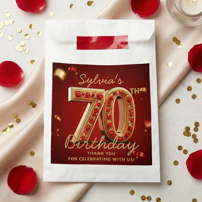 Elegant Ruby Red Gold Jewel Glitter 70th Birthday  Favour Bags (Creator Uploaded)