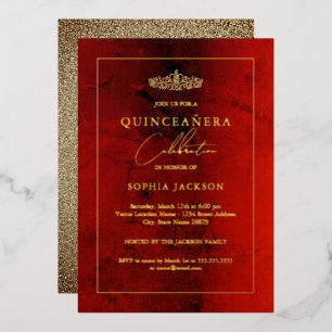 Elegant Ruby Red Gold Quinceanera 15th