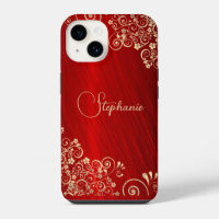 Elegant Ruby Red Gold Swirl