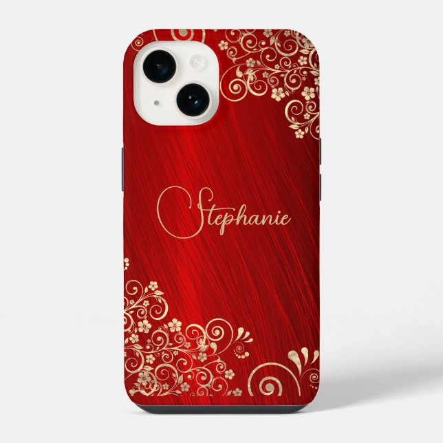 Elegant Ruby Red Gold Swirl  iPhone Case (Back)