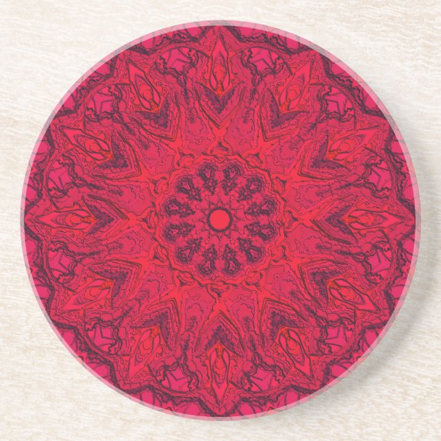 Elegant Ruby Red Intricate Faux Glass Coaster (Front)