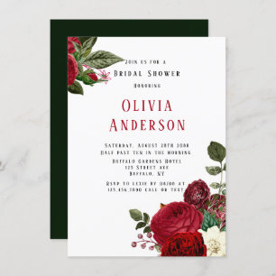 Elegant Ruby Red Peonies Bridal Shower Invitation