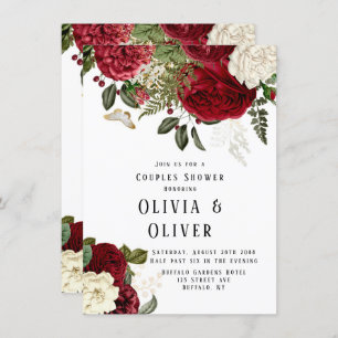 Elegant Ruby Red Peonies Couples Shower Invitation