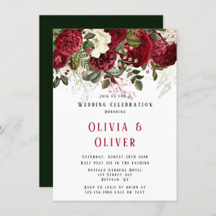 Elegant Ruby Red Peonies Wedding Invitation