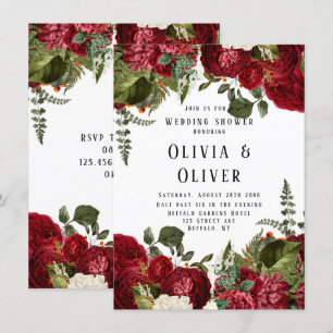 Elegant Ruby Red Peonies Wedding Shower Invitation