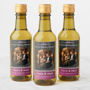 Elegant Ruby Red & Silk Joint Birthday Photo Wine Label