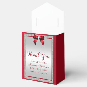 Elegant Ruby Red & Silver Glitter Birthday Favour Box