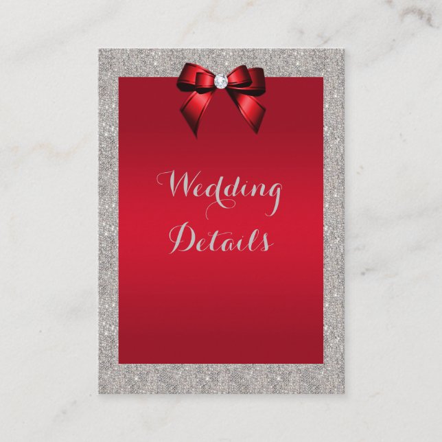 Elegant Ruby Red, Silver Glitter Wedding Details Enclosure Card (Front)