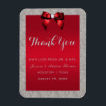 Elegant Ruby Red, Silver Glitter Wedding Magnet<br><div class="desc">Elegant sparkly Wedding Favour Thank You Magnet with a classy romantic red bow and a pretty shiny silver glitter. All text is fully customisable to meet your requirements. If you need help to customise your product or would like matching products please contact me through my store and i will be...</div>