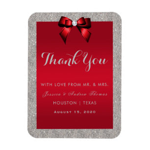Elegant Ruby Red, Silver Glitter Wedding Magnet