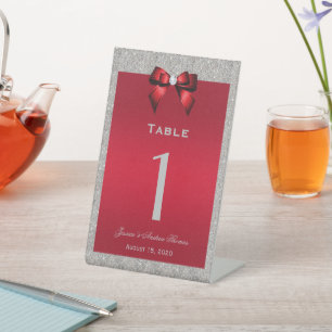 Elegant Ruby Red, Silver Glitter Wedding Pedestal Sign