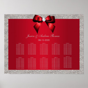 Elegant Ruby Red, Silver Glitter Wedding Poster