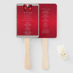 Elegant Ruby Red, Silver Glitter Wedding programs Hand Fan