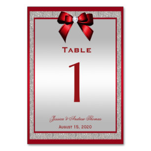 Elegant Ruby Red & Silver Glitter Wedding Table Number