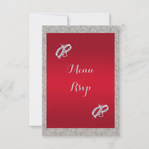 Elegant Ruby Red, Sparkly Silver Ring Wedding Menu