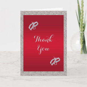 Elegant Ruby Red & Sparkly Silver Rings Wedding Card
