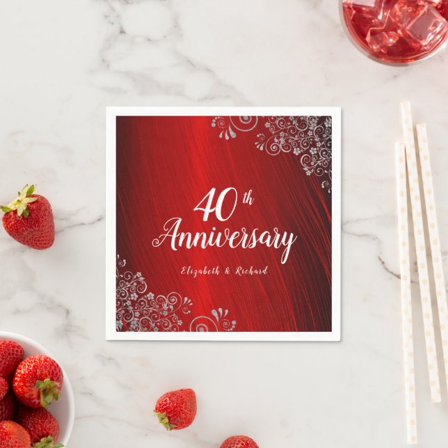 Elegant Ruby Red Swirl 40th Anniversary Party  Napkin (Insitu)