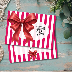 Elegant Ruby Striped Vintage Bow Thank You Card