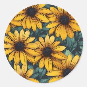 Elegant Rudbeckia Blossoms Classic Round Sticker