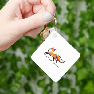 Elegant Running Fox "Look Back.See Growth." Square Key Ring