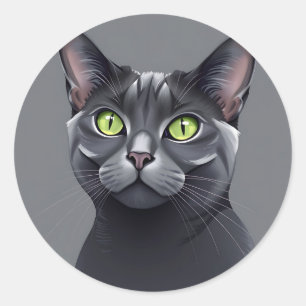 Elegant Russian Blue Cat with Striking Green Eyes Classic Round Sticker