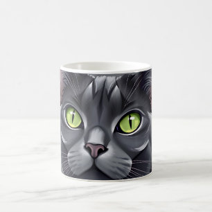 Elegant Russian Blue Cat with Striking Green Eyes Coffee Mug