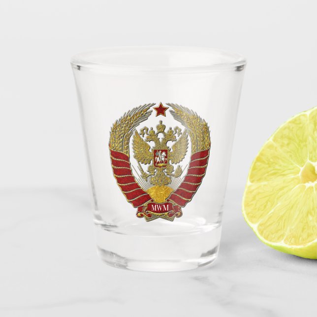 Elegant Russian Coat of Arms Monogram Shot Glass (Front)