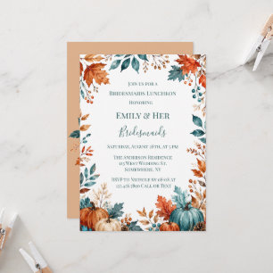 Elegant Rust and Teal Pumpkin Bridesmaids Luncheon Invitation