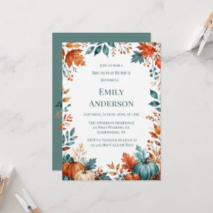 Elegant Rust and Teal Pumpkin Brunch & Bubbly Invitation