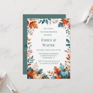 Elegant Rust and Teal Pumpkin Couples Shower Invitation